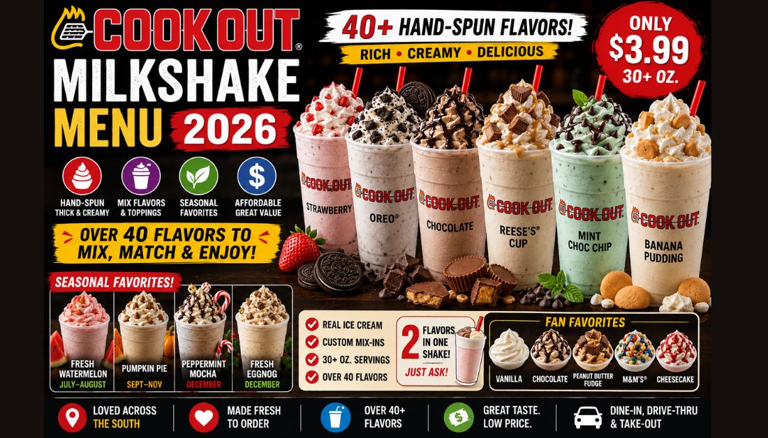 Cookout Milkshake Menu 2026: 40+ Milkshake Flavors, Seasonal Picks & Prices
