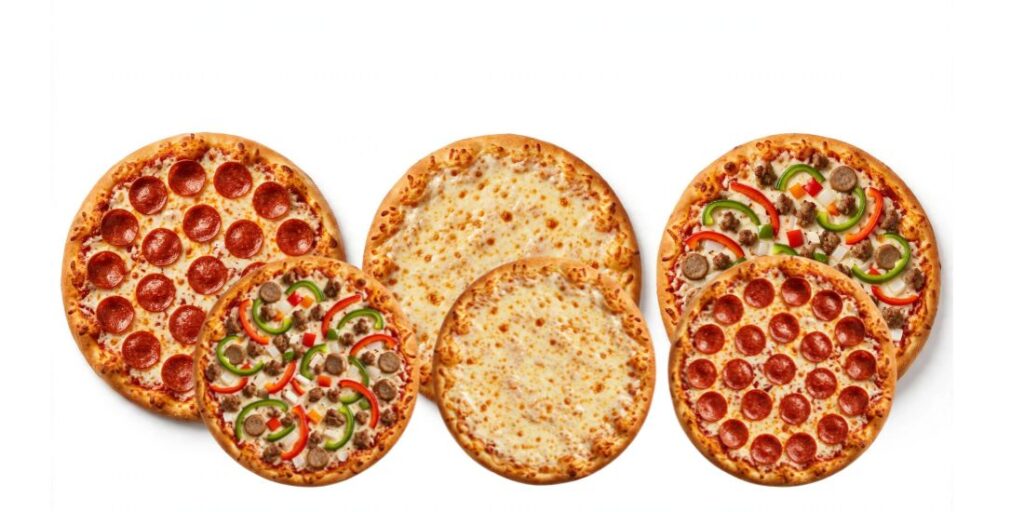 Little Caesars large round pizzas — pepperoni, cheese and supreme