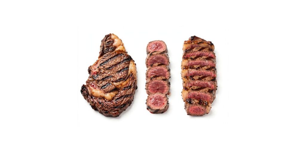 LongHorn legendary steaks — ribeye, filet mignon and New York strip